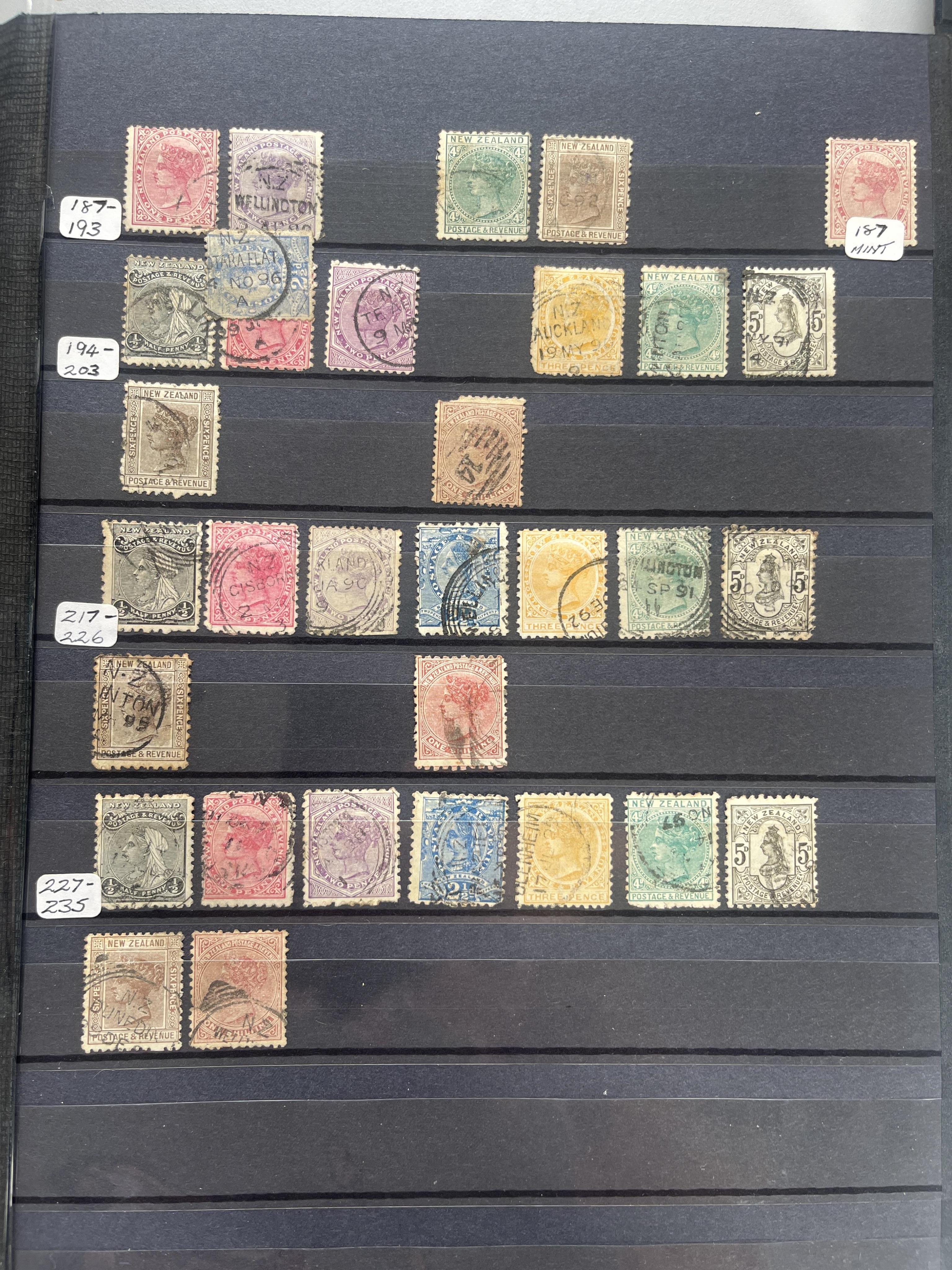 An album of New Zealand stamps, Victoria to QEII, mostly used, some mint unused stamps, British various world stamps and covers, Including New Zealand Victoria 6d in various colours, 3d, 2d, 1d